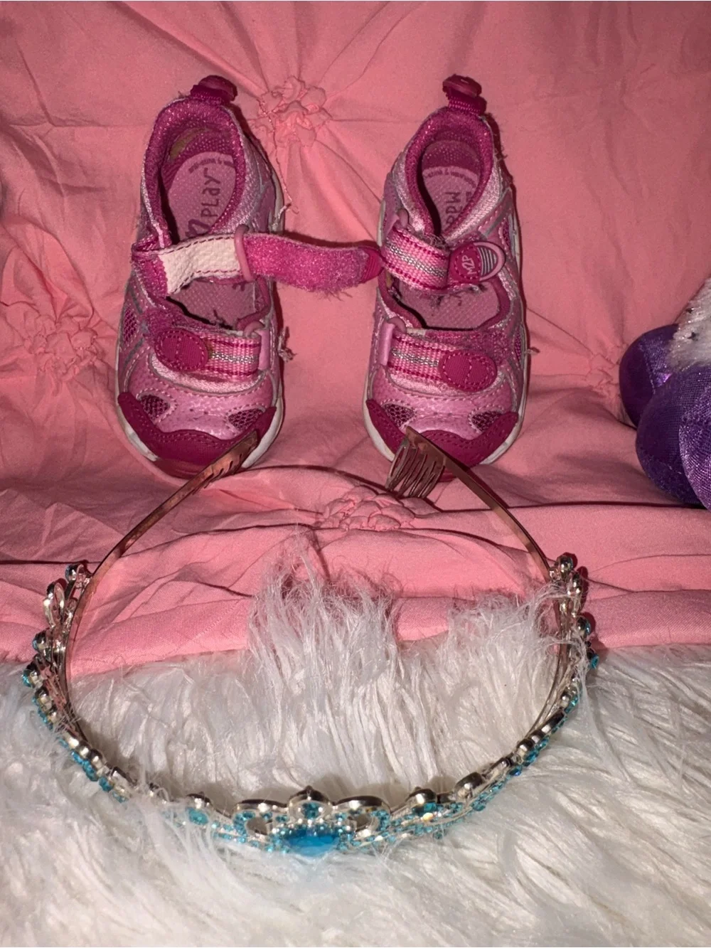 Girls Pink Active Sneakers with Hook-and-Loop Straps